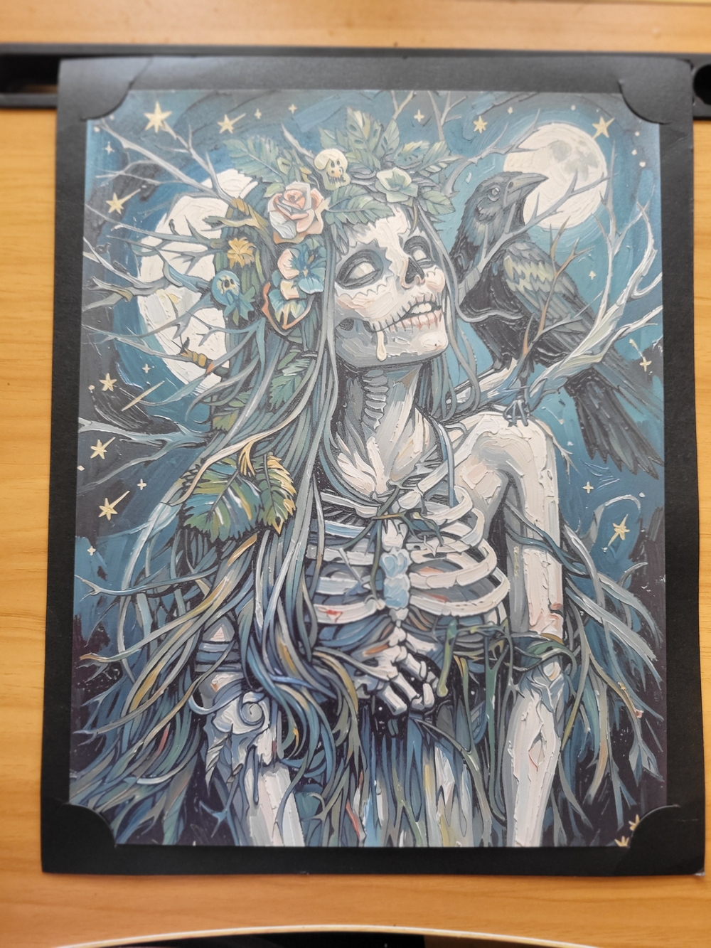 💀NEW💀 Hand Crafted Blue and Teal Skeleton Maiden Mixed Media Art